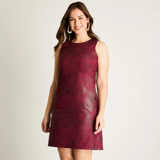 Vestido Mujer Corto Burdeo Sin Mangas