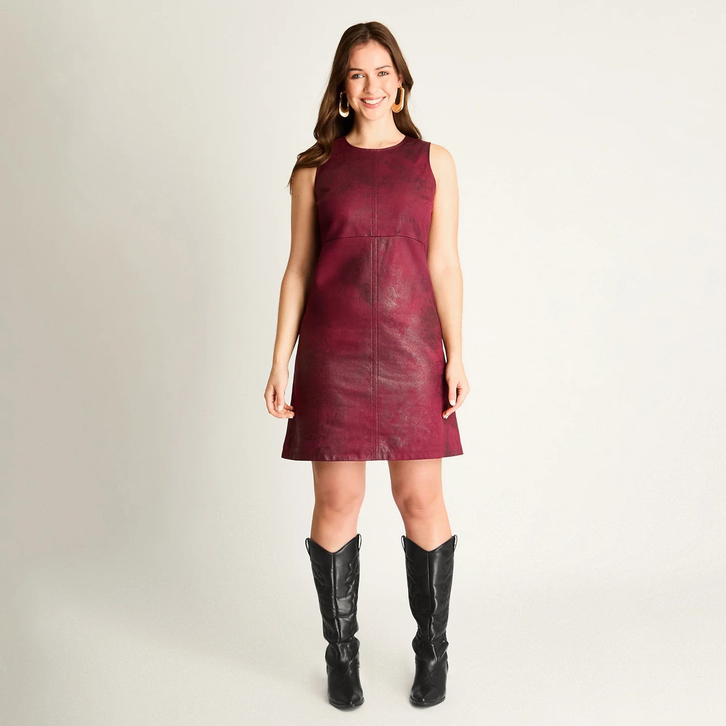 Vestido Mujer Corto Burdeo Sin Mangas
