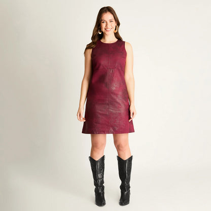 Vestido Mujer Corto Burdeo Sin Mangas