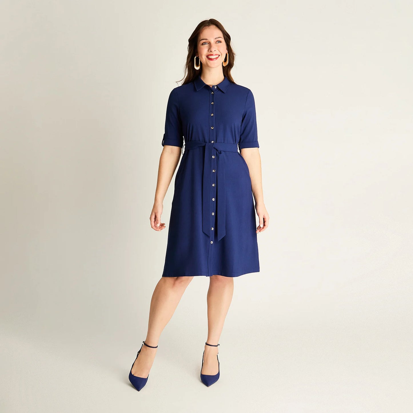 Vestido Mujer Midi Azul Camisero
