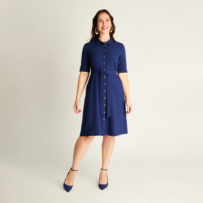 Vestido Mujer Midi Azul Camisero