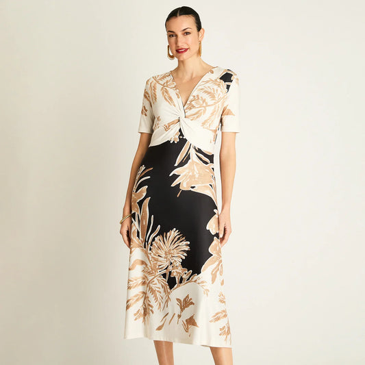 Vestido Mujer Midi Negro con Estampado Floral