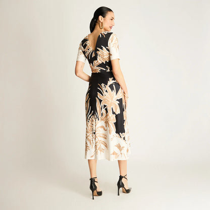 Vestido Mujer Midi Negro con Estampado Floral