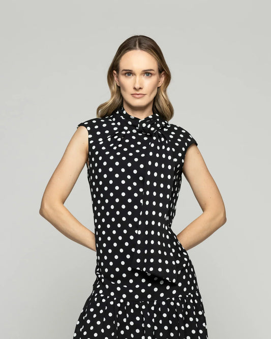 Vestido Mujer Geranio Corto Con Lazo Y Lunares Negro Ludovica