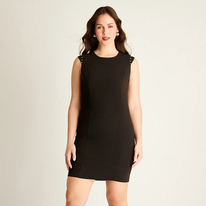 Vestido Mujer Negro con Detalles Metálicos