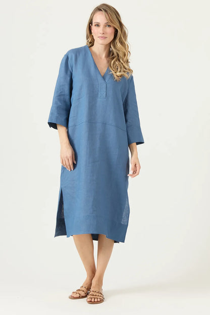 Vestido Mujer Largo Manga 3/4 Lino Denim