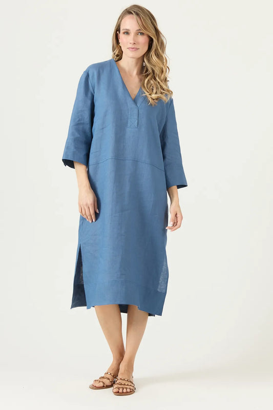 Vestido Mujer Largo Manga 3/4 Lino Denim