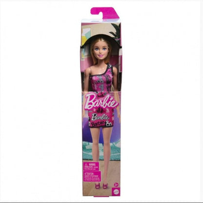 Muñeca Niña Rubia Vestido Con Estampado Rosa