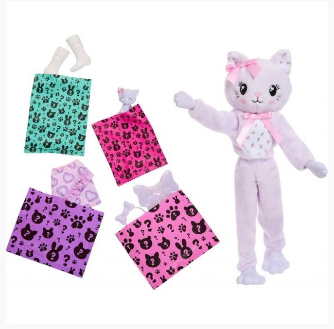 Muñeca Niña Cutie Reveal Con Mascota Gato Morado
