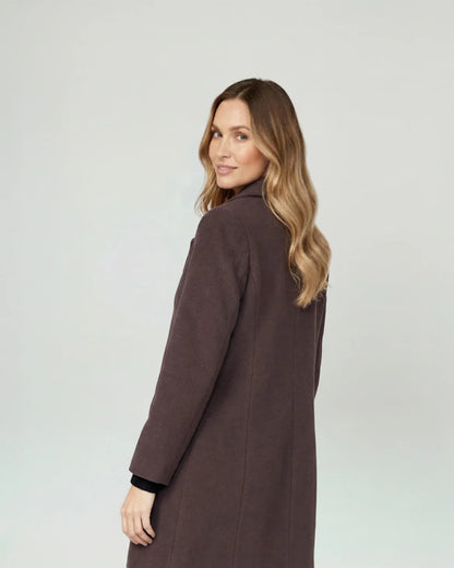 Abrigo Mujer Ornella Regular Cuello Con Solapa Manga Suelta Chocolate