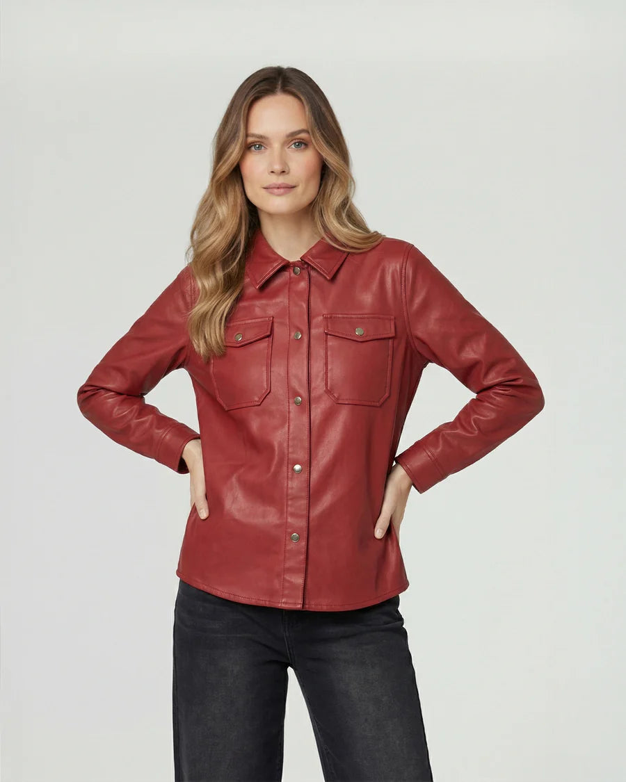 Camisa Mujer Emilia Relaxed Cuello Tipo Camisa Vino