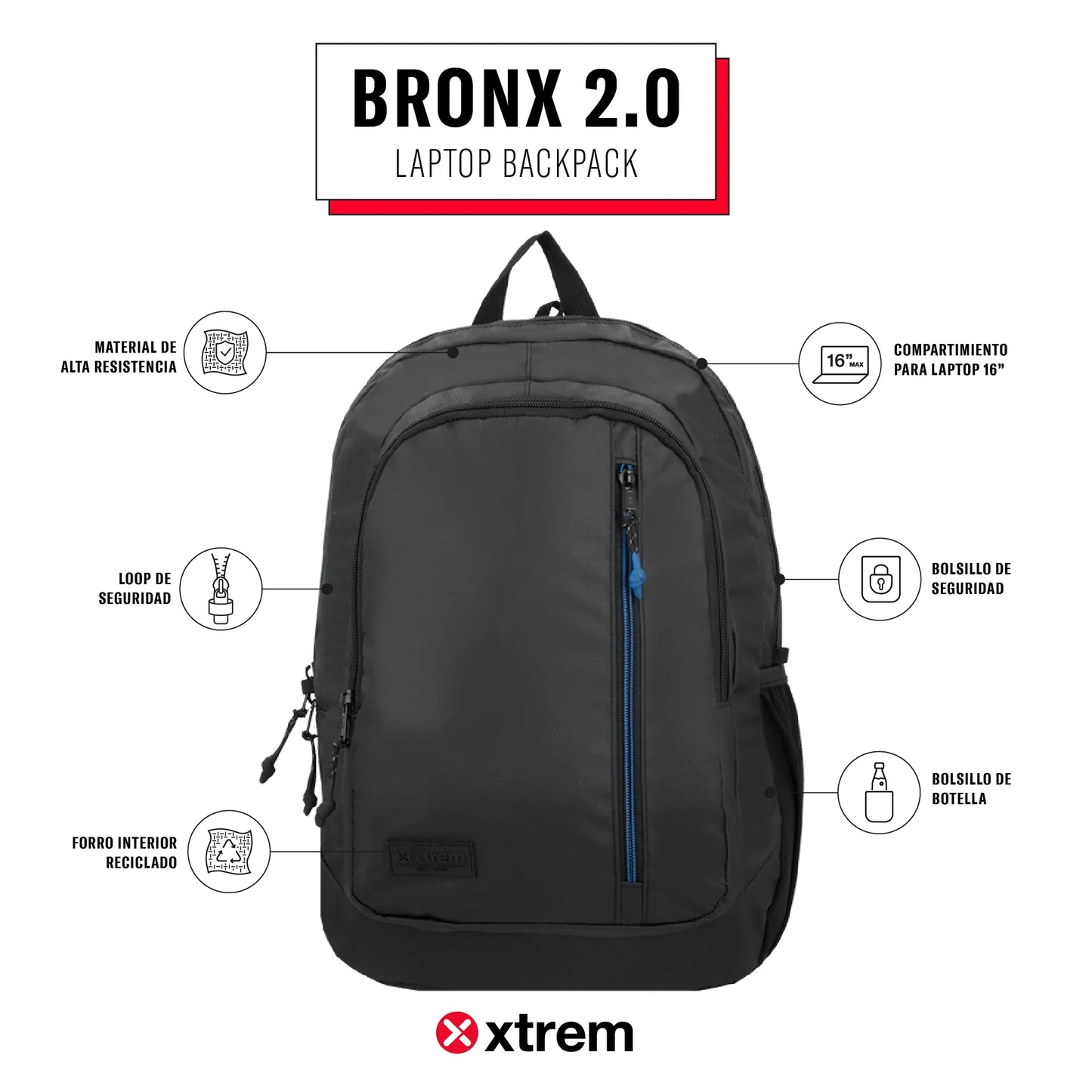 Mochila para notebook 16" Bronx 2.0 negra/azul