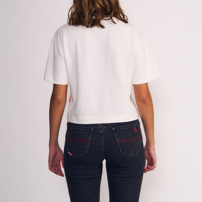 Polera Mujer Manga Corta Estampado Blanco