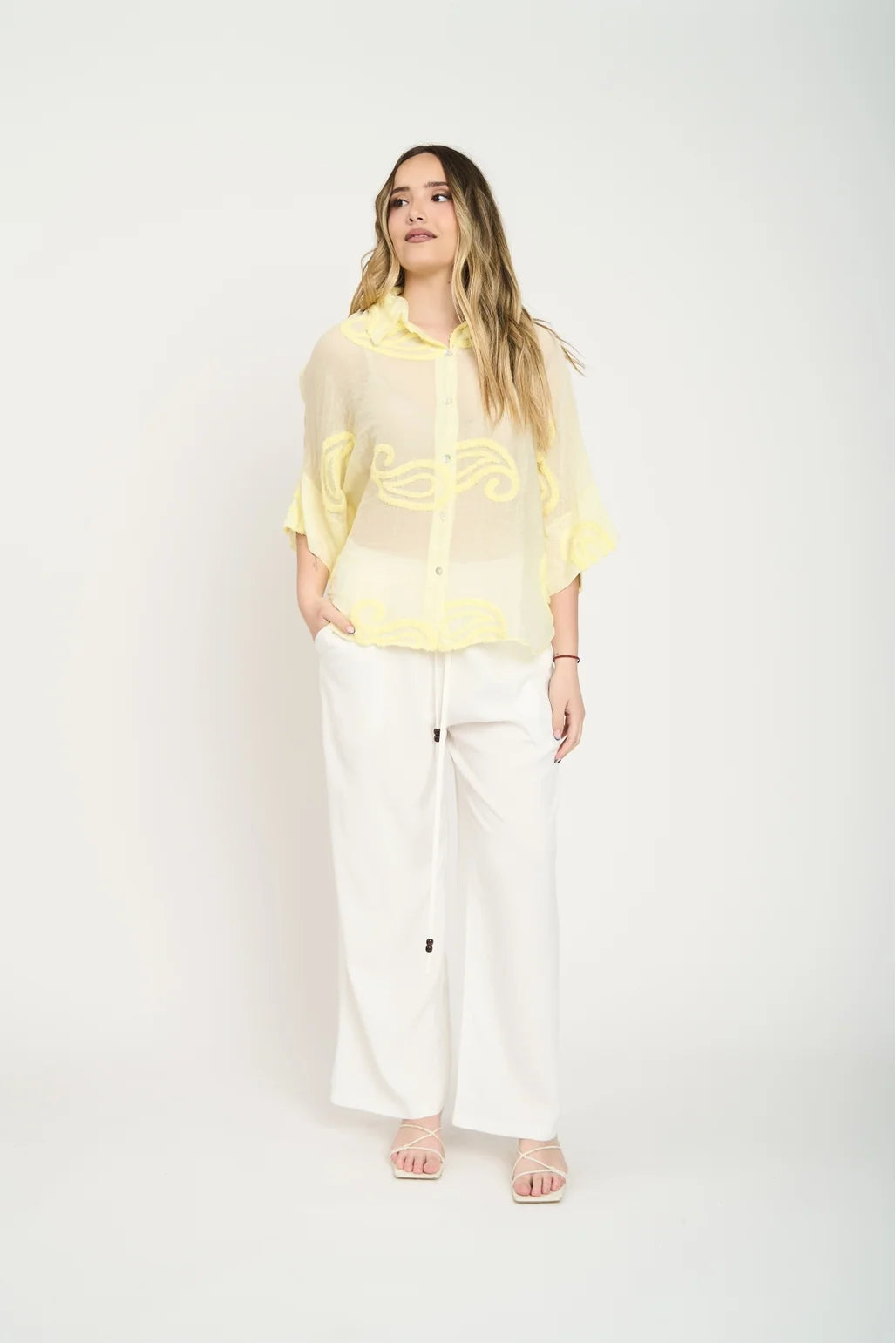 Blusa Mujer Cuello Con Solapa Amarilla