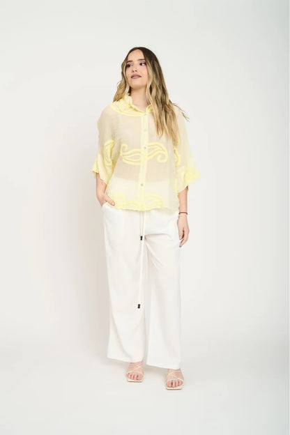 Blusa Mujer Cuello Con Solapa Amarilla