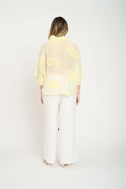 Blusa Mujer Cuello Con Solapa Amarilla