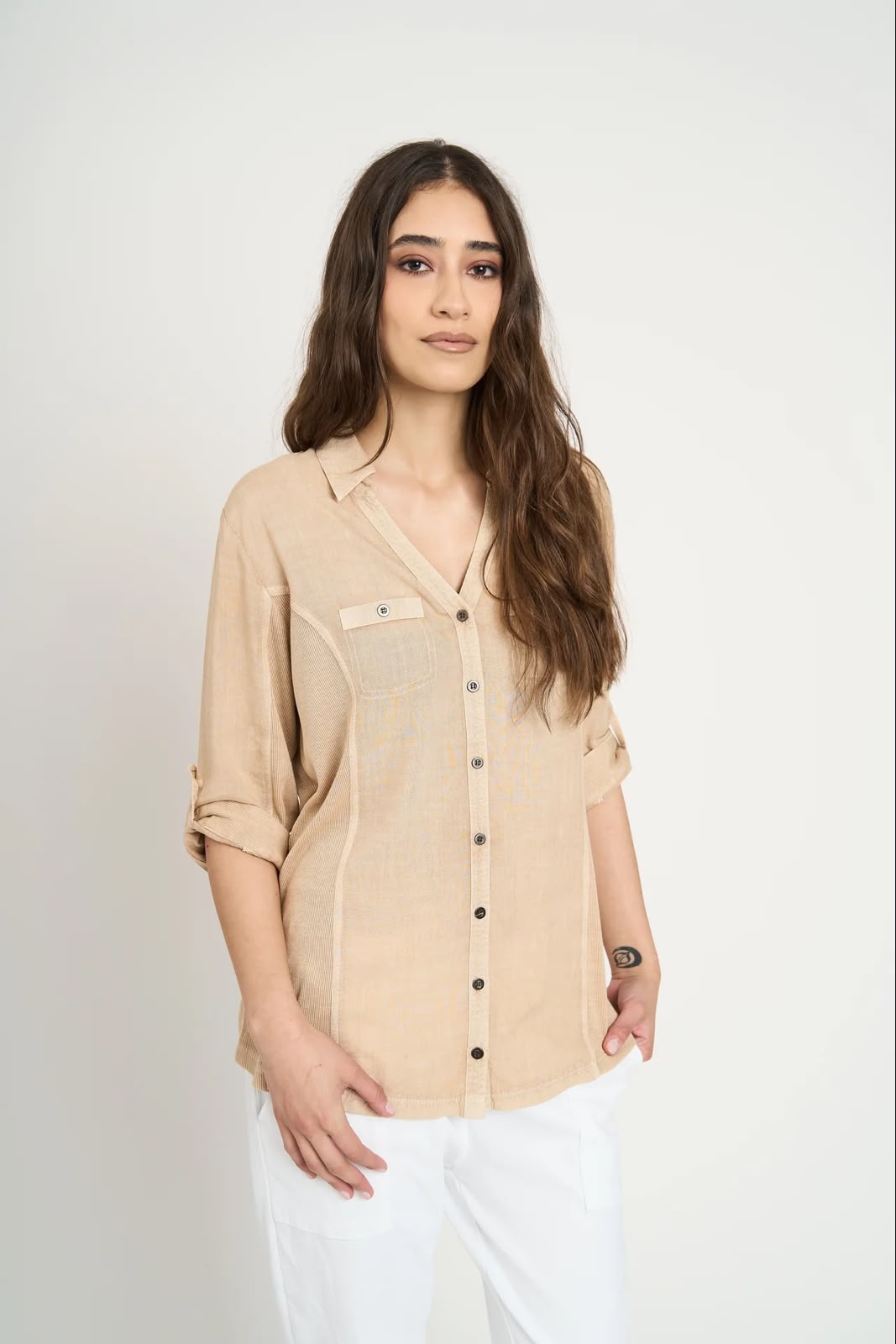 Blusa Manga Corta Serena Mujer Beige