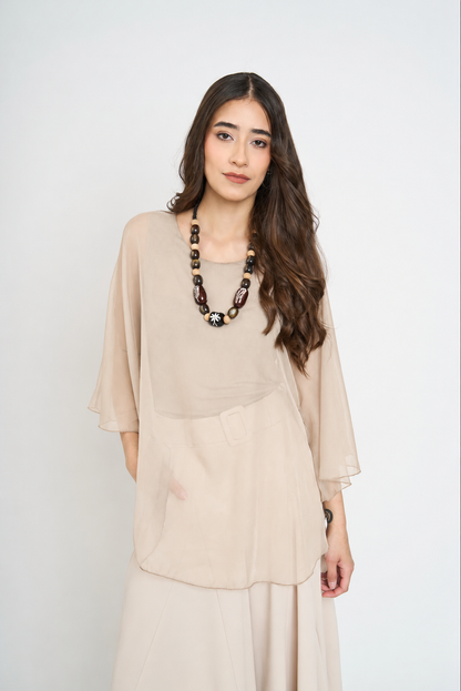 Blusa Antonia Cuello Redondo Mujer Beige
