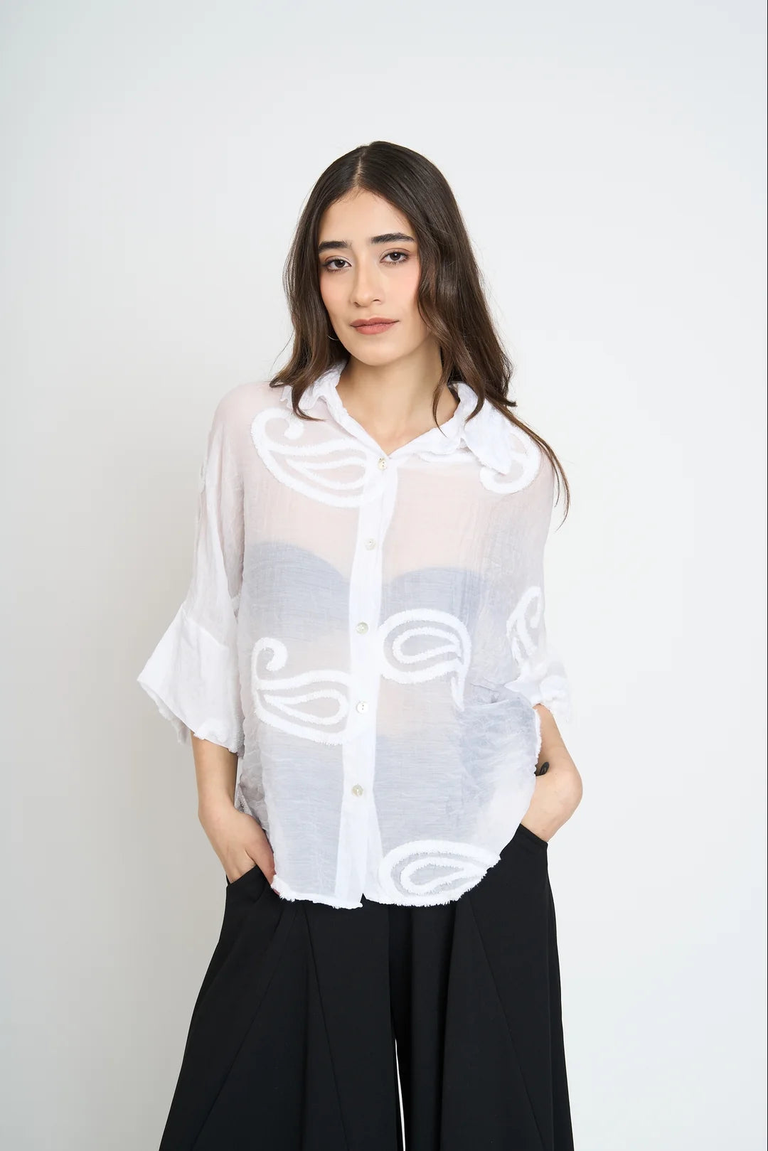 Blusa Mujer Cuello Con Solapa Blanca