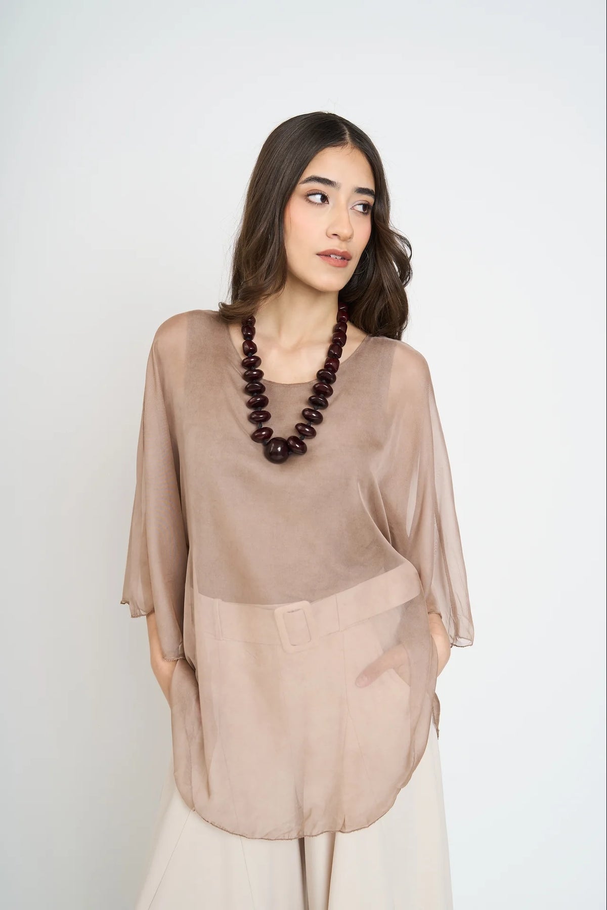 Blusa Antonia Cuello Redondo Mujer Chocolate