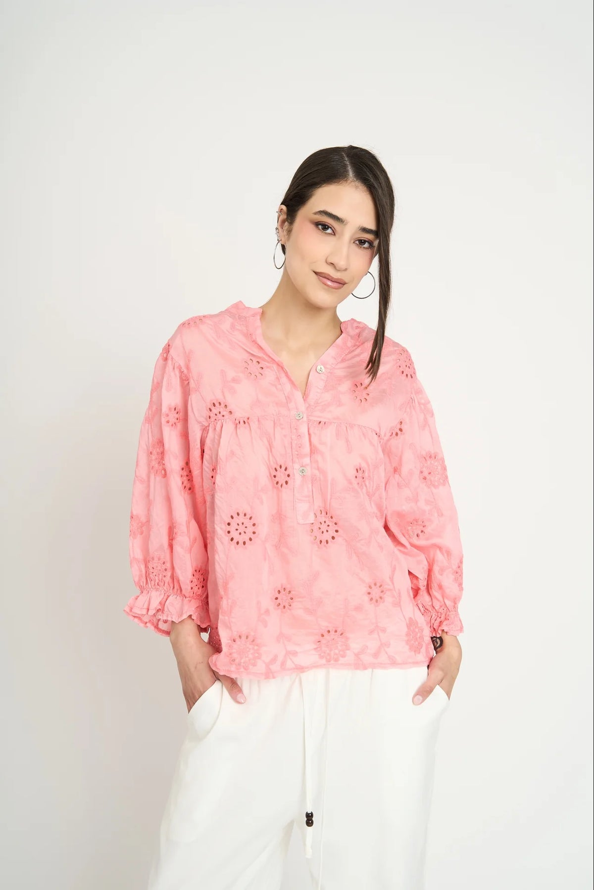 Blusa Renata Manga Globo Mujer Coral