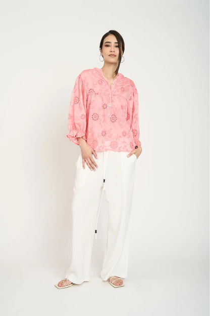 Blusa Renata Manga Globo Mujer Coral