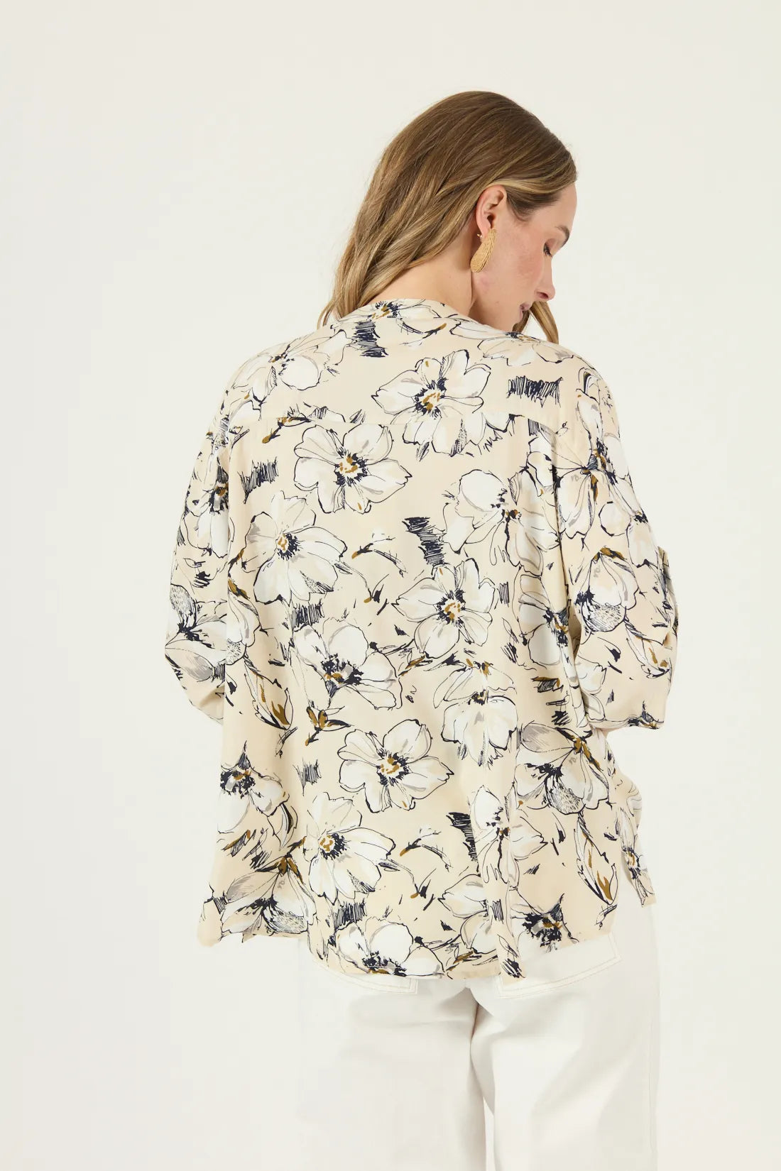 Blusa Mujer Manga Corta Cuello Mao Crudo