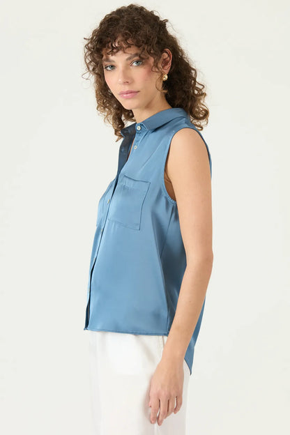 Blusa Mujer Sin Manga Camisera Azul