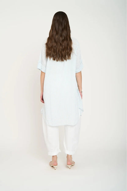 Bluson Camisero Largo Mujer A Rayas Cielo