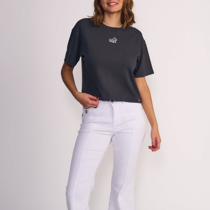 Polera Mujer Manga Corta Estampado Gris