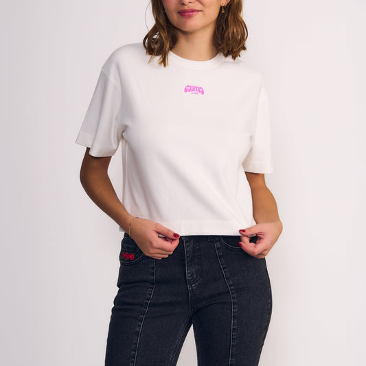 Polera Mujer Manga Corta Estampado Blanco