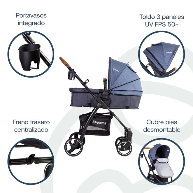 Coche Cuna Travel System Fénix Azul