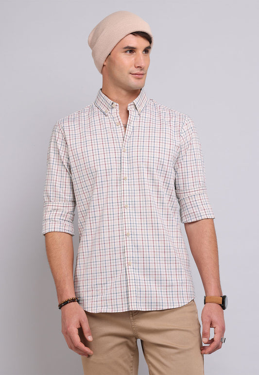 Camisa Hombre Cuadros Crudo