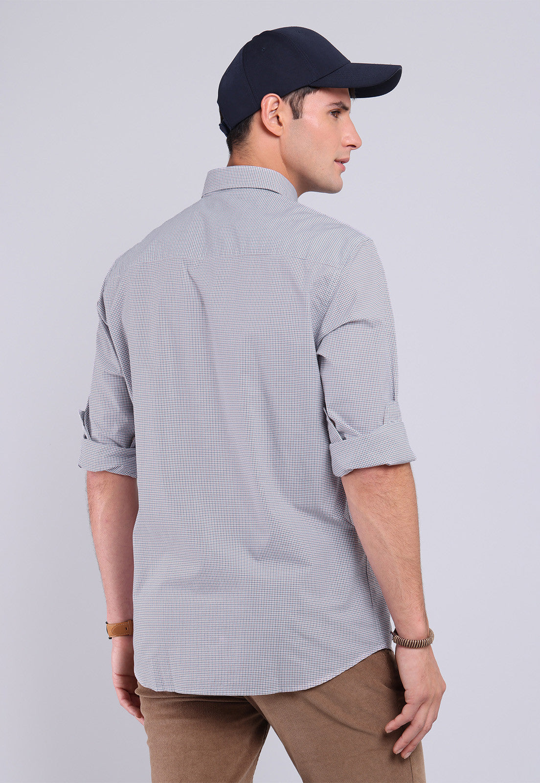 Camisa Hombre Cuadros Gris