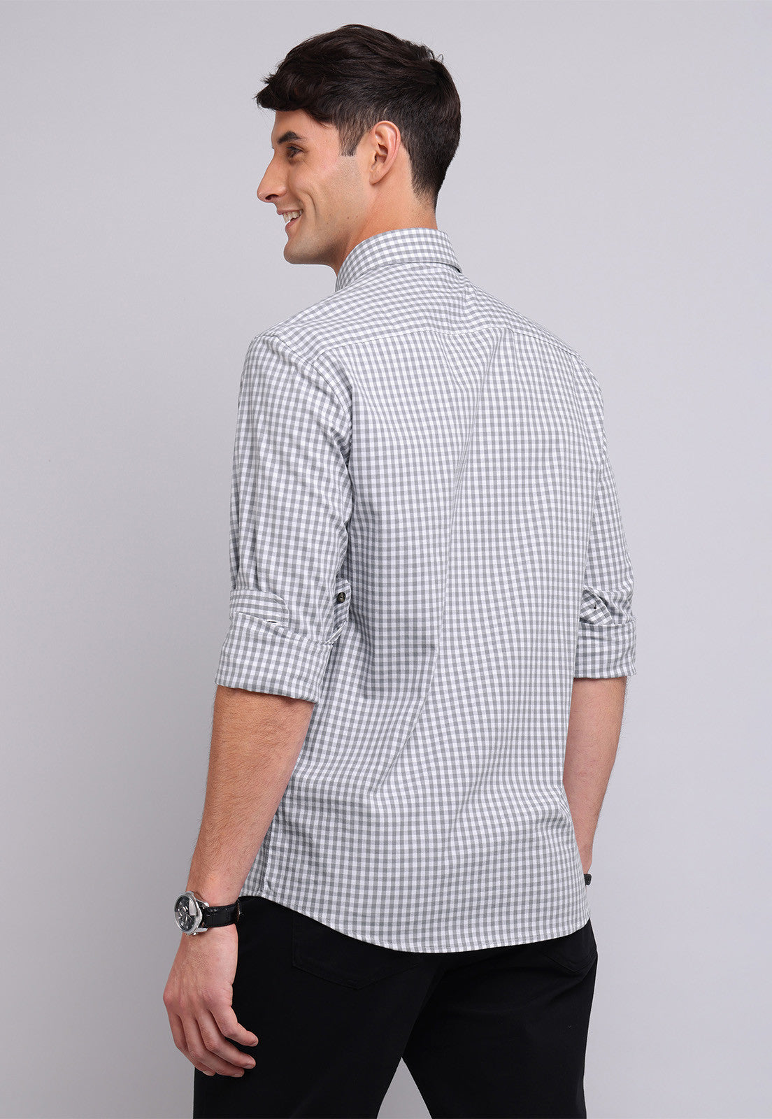 Camisa Hombre Cuadros Gris