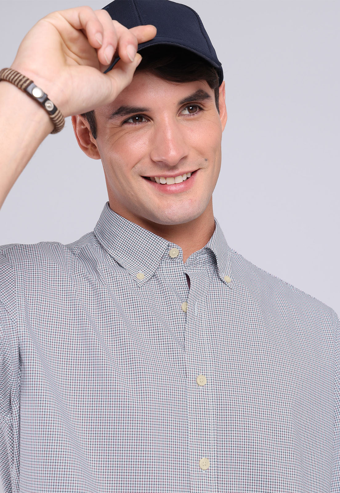 Camisa Hombre Cuadros Gris