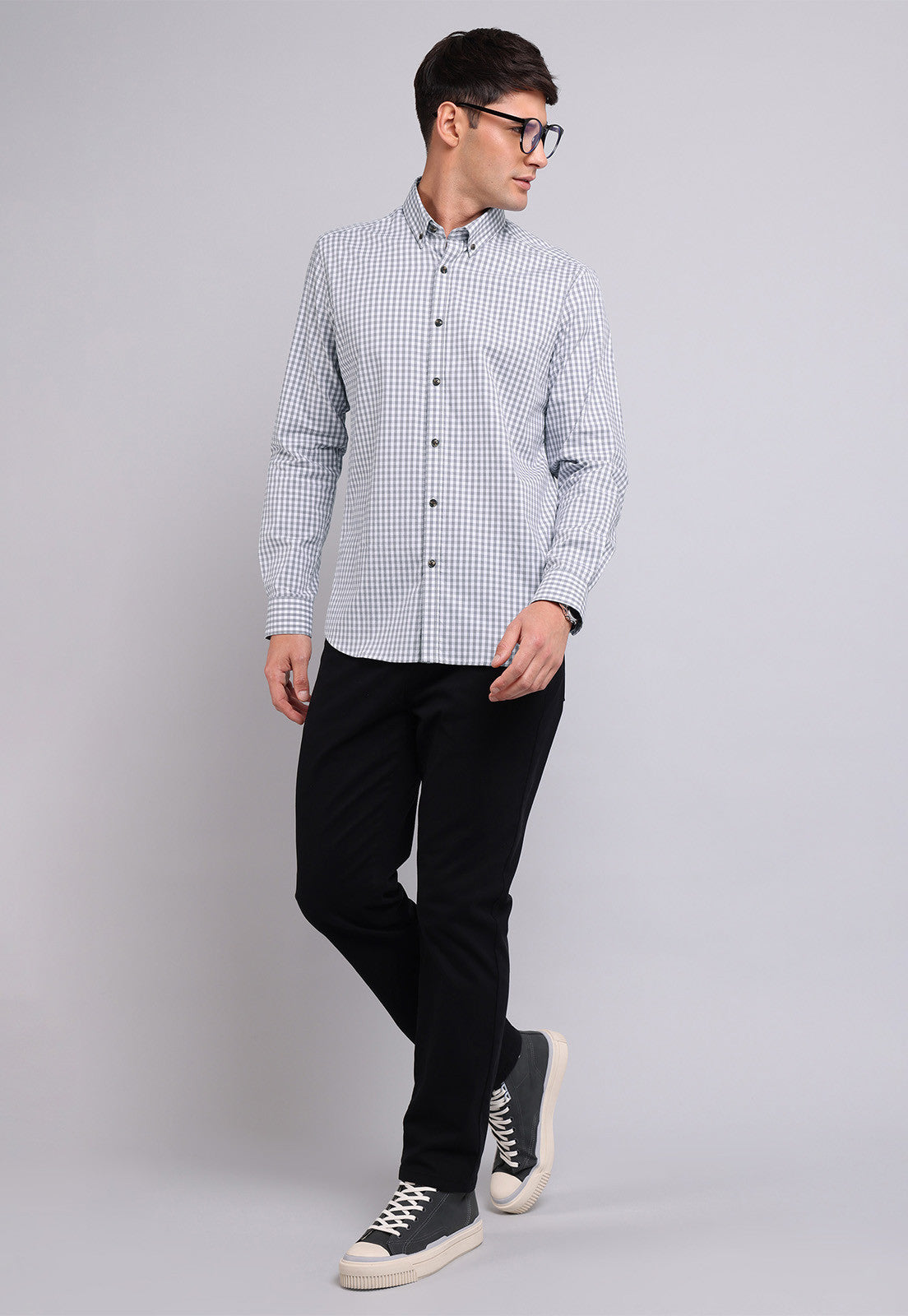 Camisa Hombre Cuadros Gris