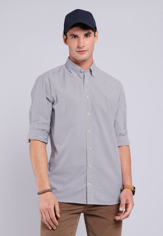 Camisa Hombre Cuadros Gris