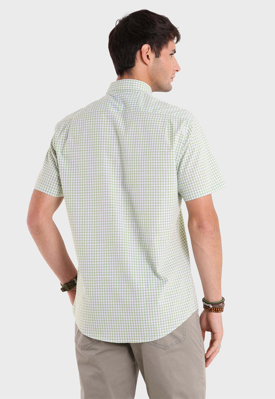 Camisa Hombre Lino Manga Corta Verde