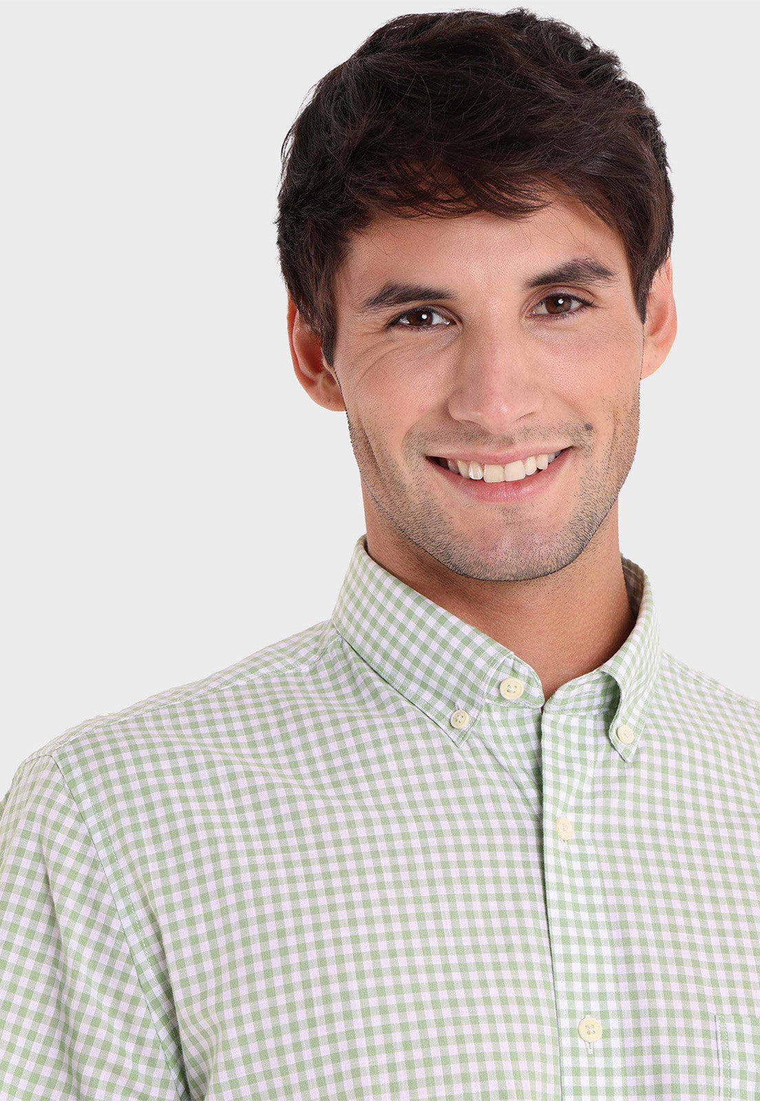 Camisa Hombre Lino Manga Corta Verde