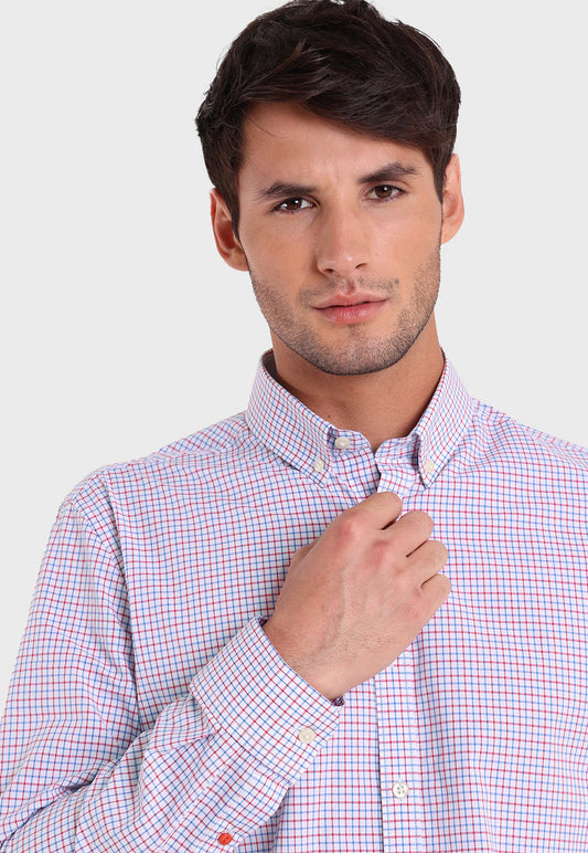 Camisa Hombre Manga Larga Cuadros Rojo