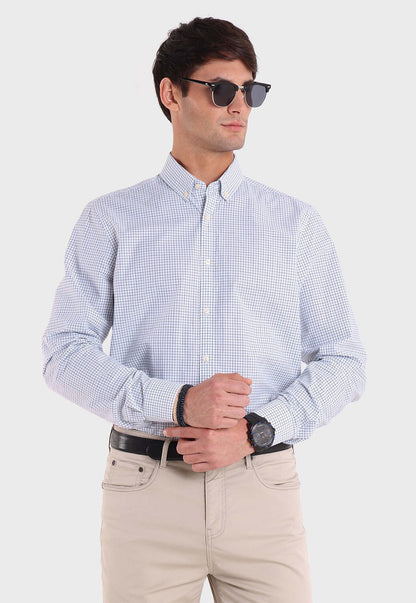 Camisa Hombre Manga Larga Cuadros Azul