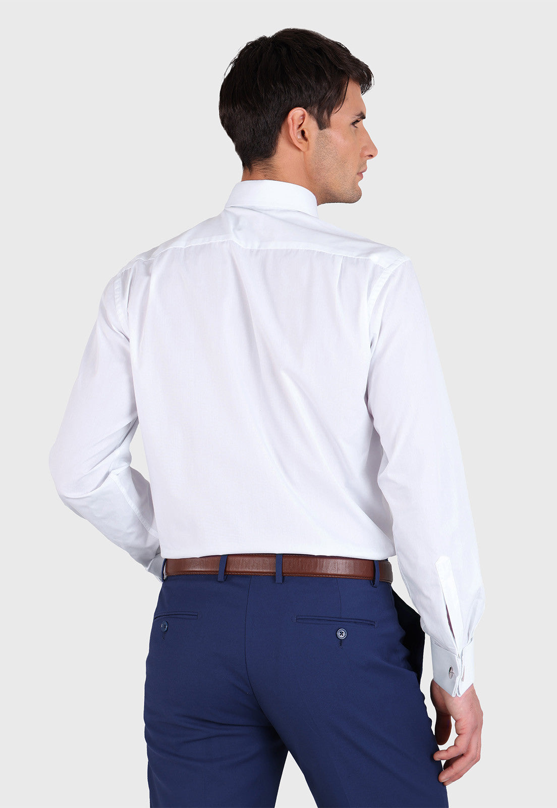 Camisa Hombre Formal Cuello Italiano Puño Doble Blanca