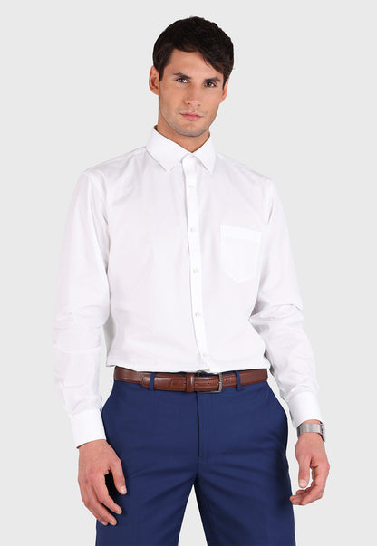 Camisa Hombre Formal Cuello Italiano Puño Simple Blanco