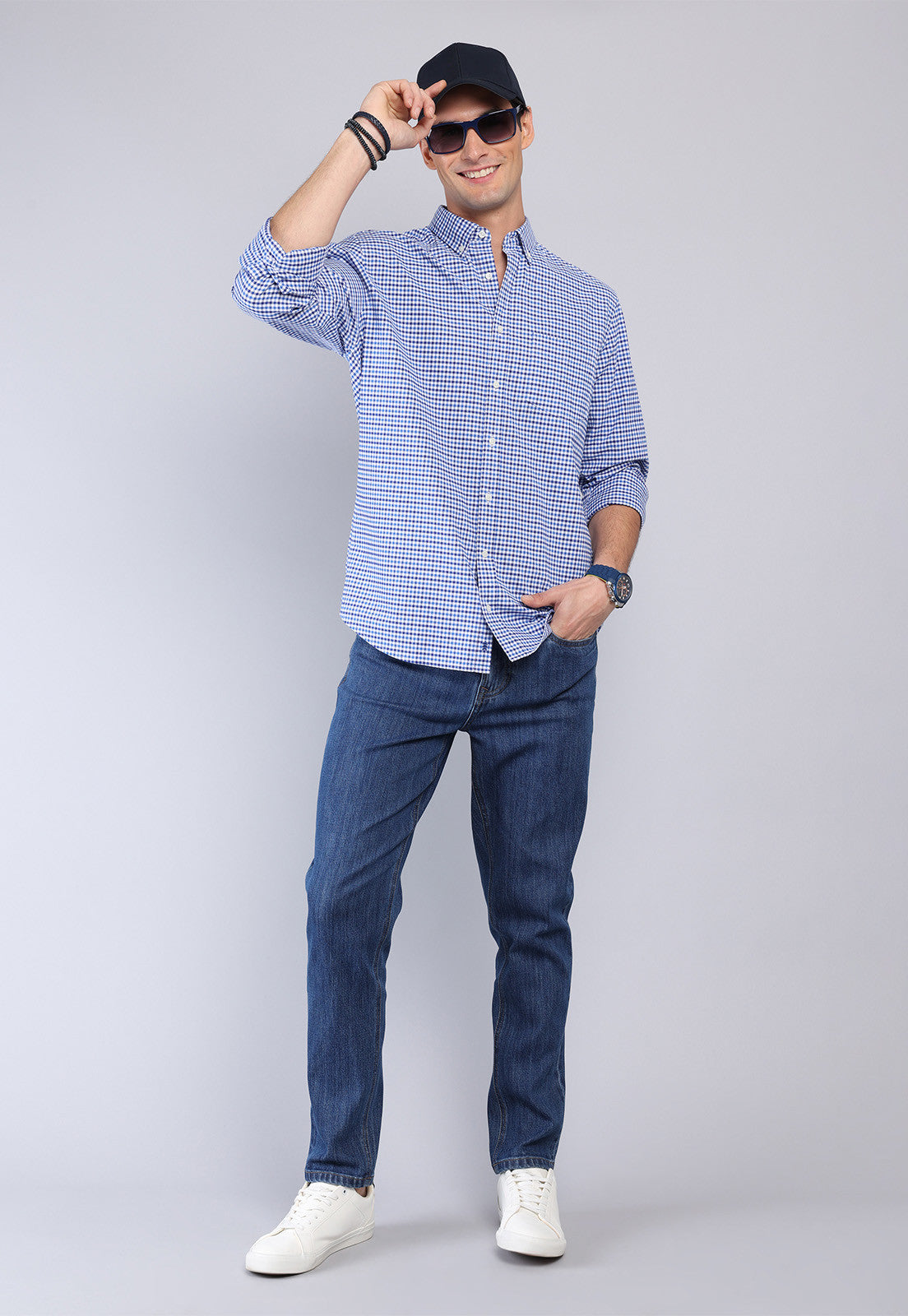camisa-hombre-diseño-cuadros-spandex-azul-oscuro-