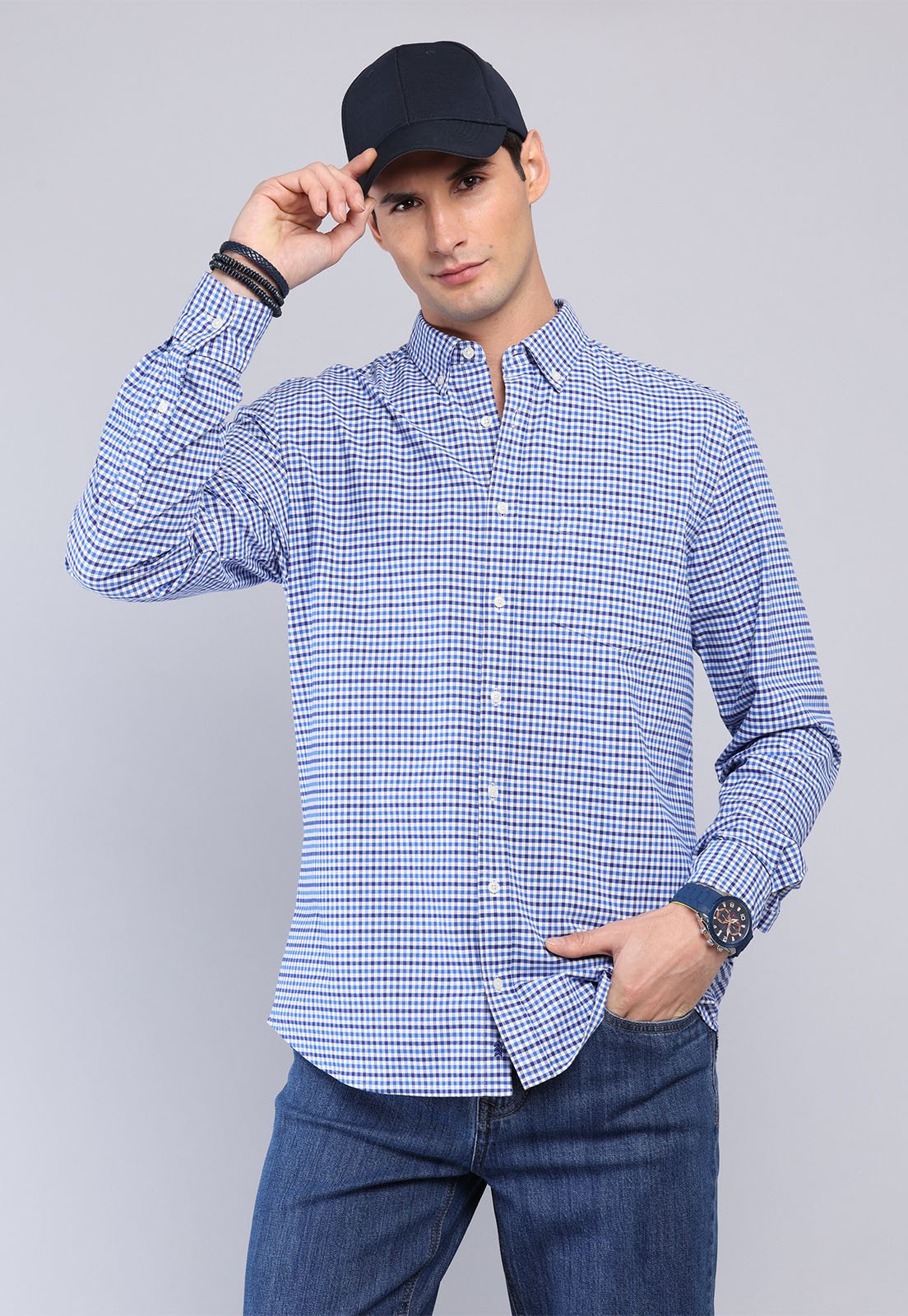 camisa-hombre-diseño-cuadros-spandex-azul-oscuro-