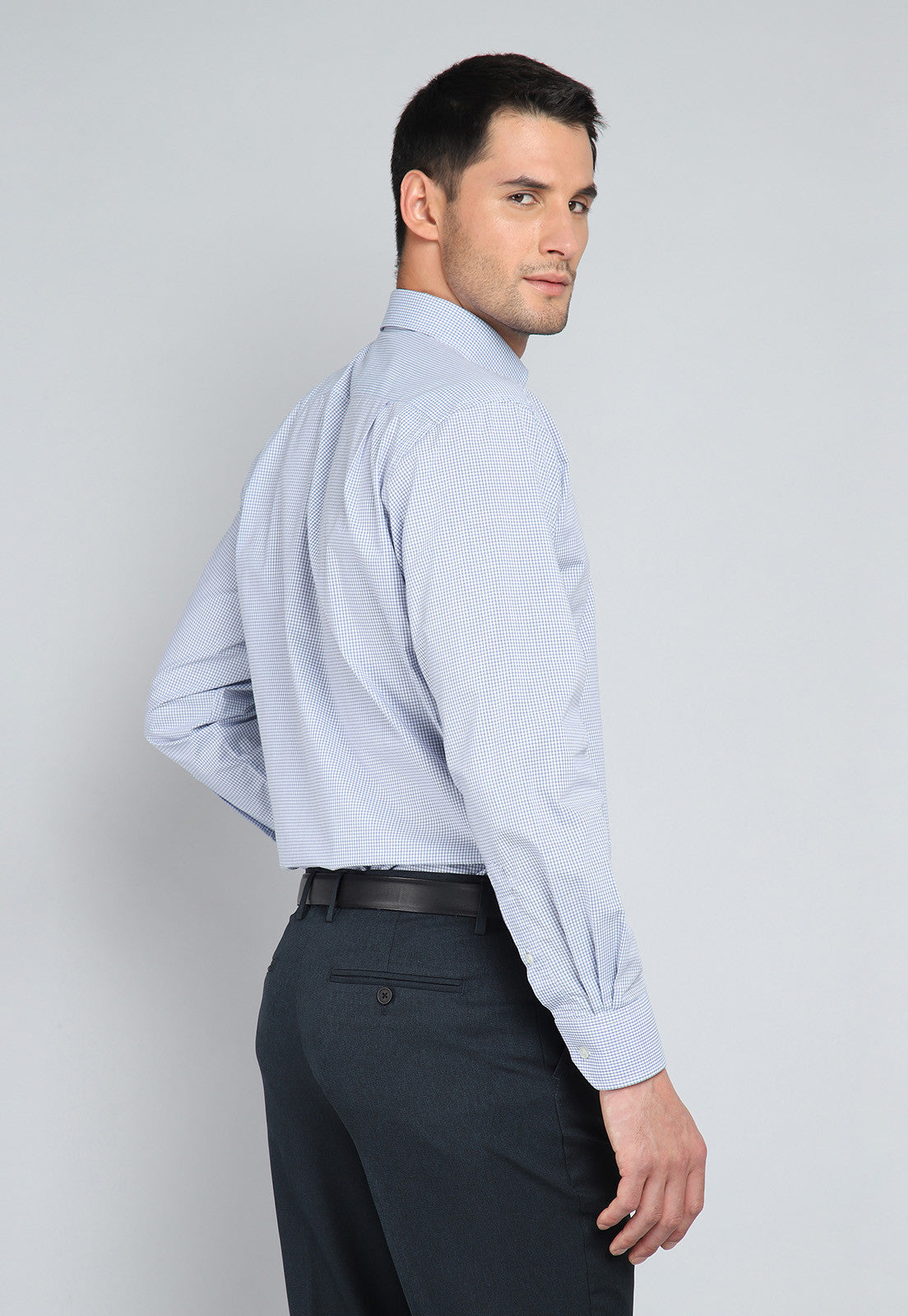 Camisa Hombre Formal Cuadros Celeste