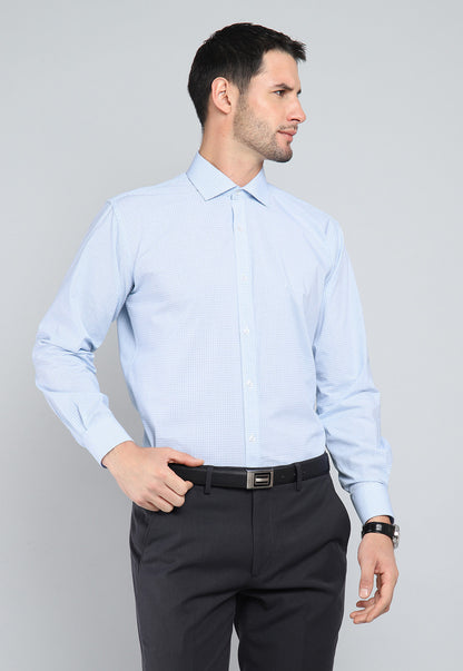 Camisa Hombre Formal Cuadros Celeste