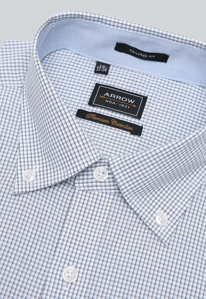 Camisa Hombre Formal Cuadros Celeste