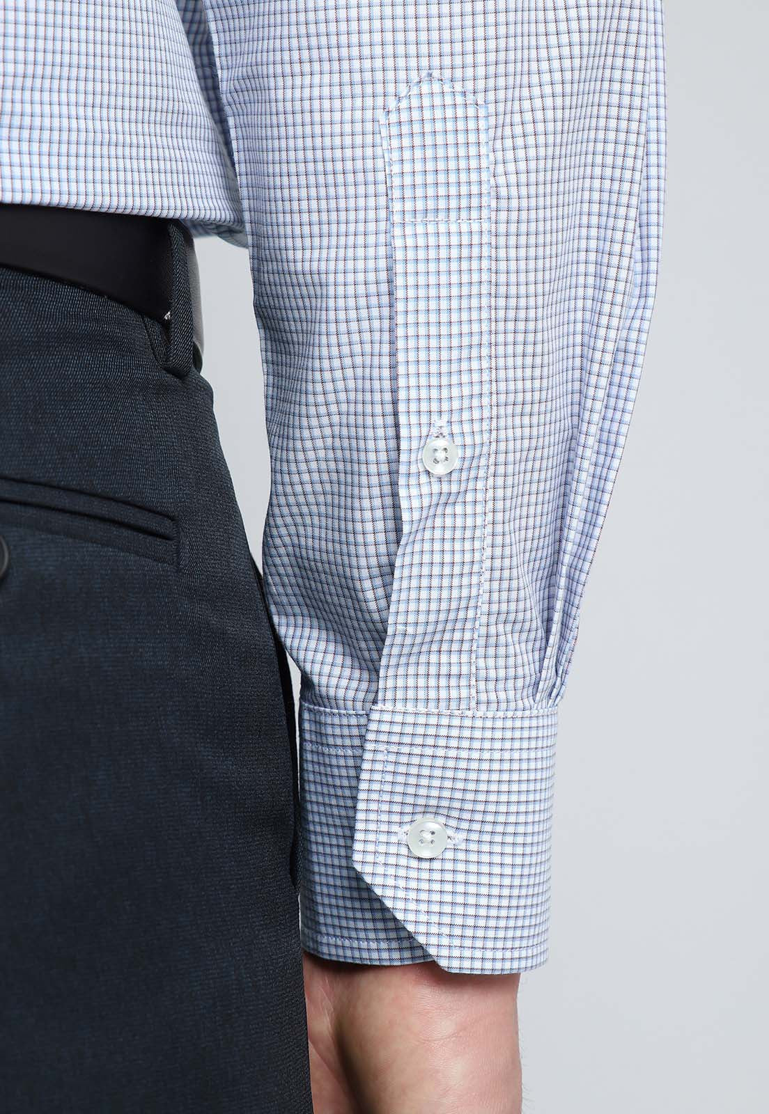 Camisa Hombre Formal Cuadros Celeste